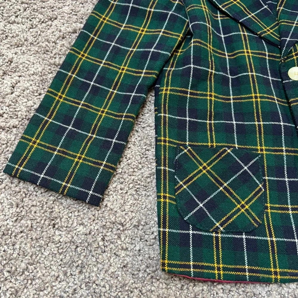 Vintage Good Lad Lord & Taylor Tartan Plaid Blazer Jacket Green Kid's Youth Sz 7